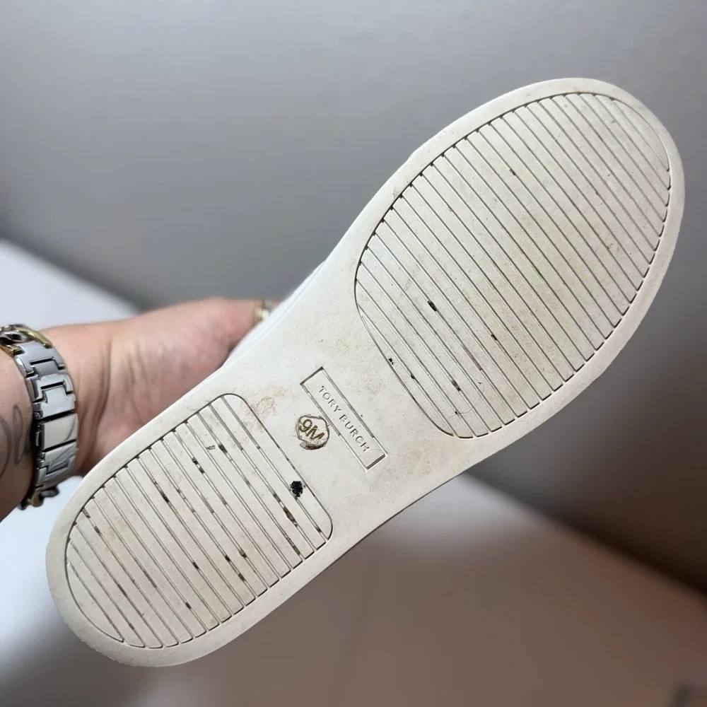 Tory Burch Sneakers Bari Nappa Color Block Women Sz 9 White Beige Leather Suede